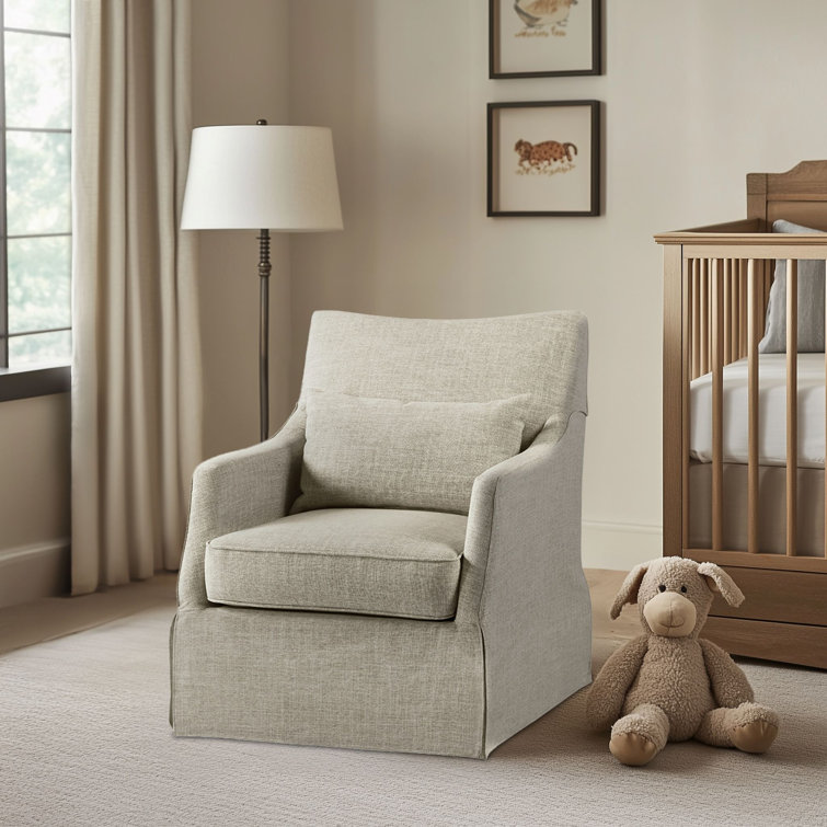 Beige Skirted Swivel Armchair with Lumbar Pillow