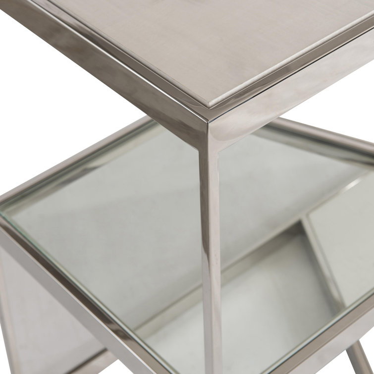 Beige and Silver Rectangular Transitional Console Table with Storage