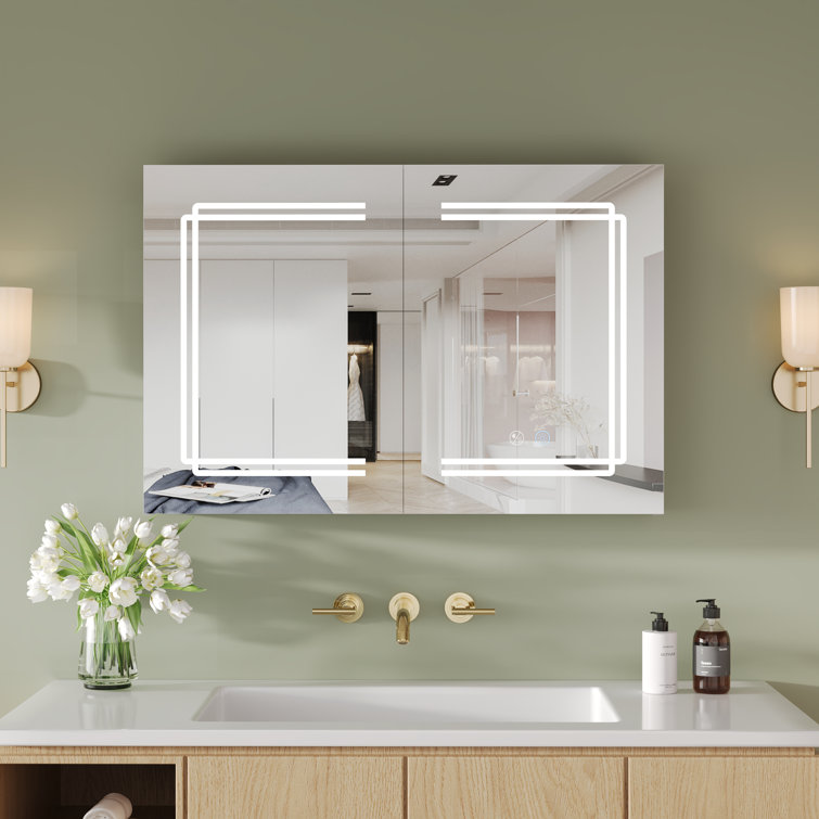 Silver Aluminum LED Medicine Cabinet with Mirror and Bluetooth Speaker