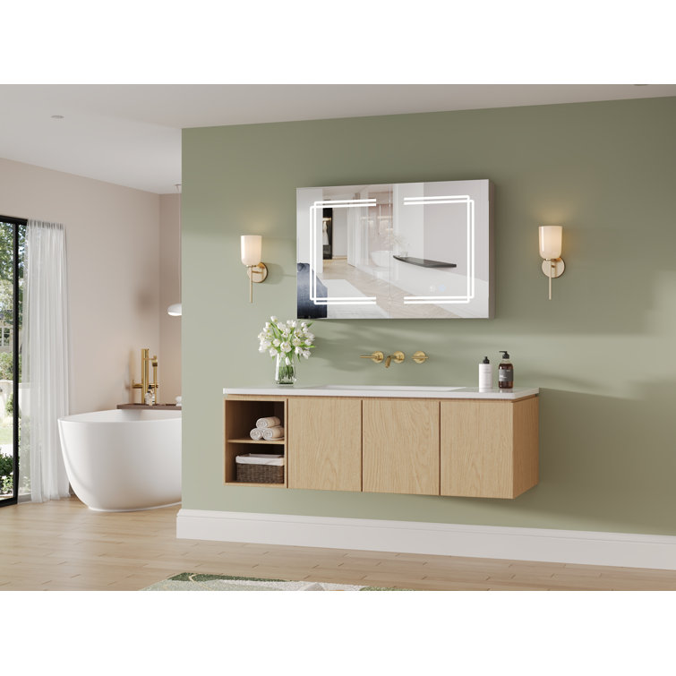 Silver Aluminum LED Medicine Cabinet with Mirror and Bluetooth Speaker