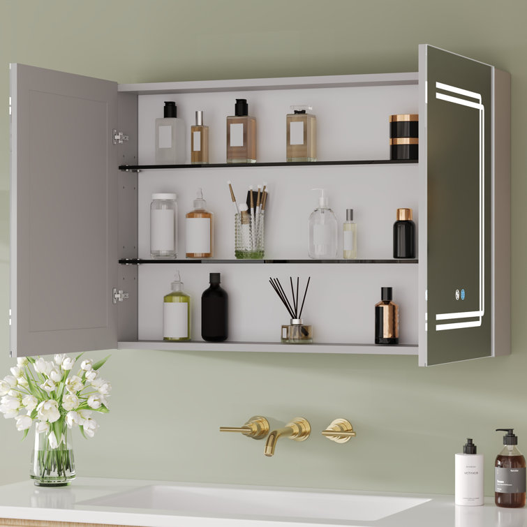 Silver Aluminum LED Medicine Cabinet with Mirror and Bluetooth Speaker