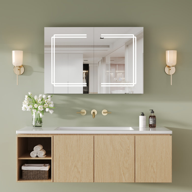 Silver Aluminum LED Medicine Cabinet with Mirror and Bluetooth Speaker