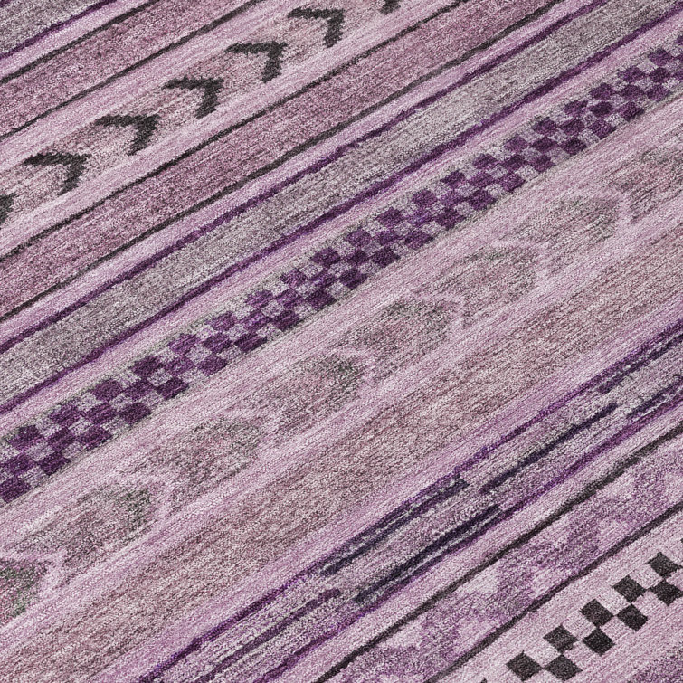 Plum and Gray Striped Washable Indoor/Outdoor Rug 3' x 5'