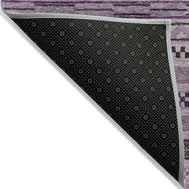 Plum and Gray Striped Washable Indoor/Outdoor Rug 3' x 5'