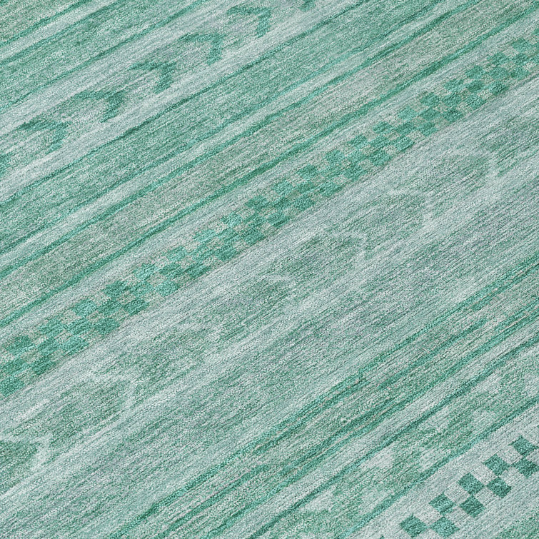 Turquoise Flat Woven Synthetic Indoor/Outdoor Washable Rug