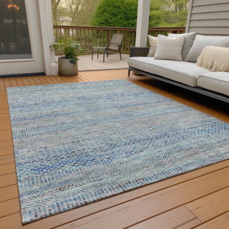 Blue and Gray Stripe Synthetic 8' x 10' Washable Rug