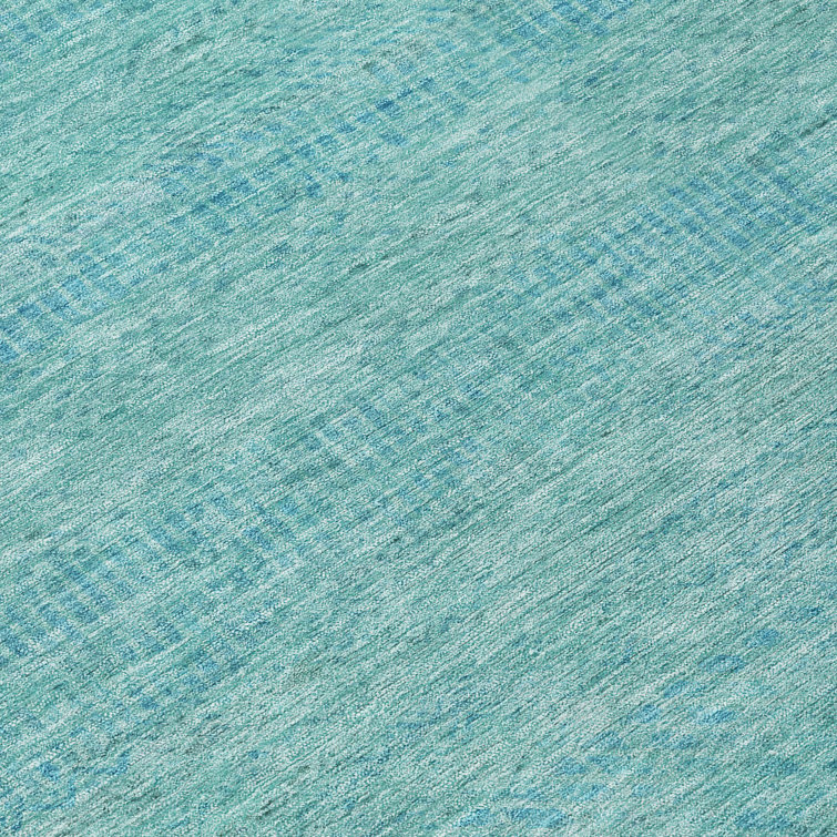 Aqua and White Striped Washable Synthetic 3' x 5' Rug