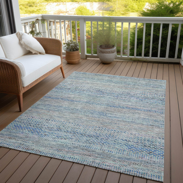 Blue and Gray Stripe Synthetic 8' x 10' Washable Rug