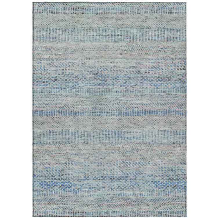Blue and Gray Stripe Synthetic 8' x 10' Washable Rug