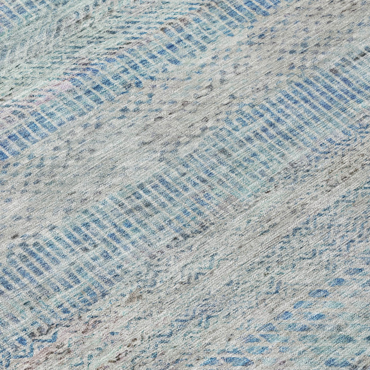 Blue and Gray Stripe Synthetic 8' x 10' Washable Rug