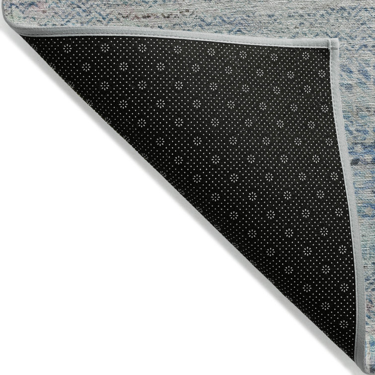 Blue and Gray Stripe Synthetic 8' x 10' Washable Rug