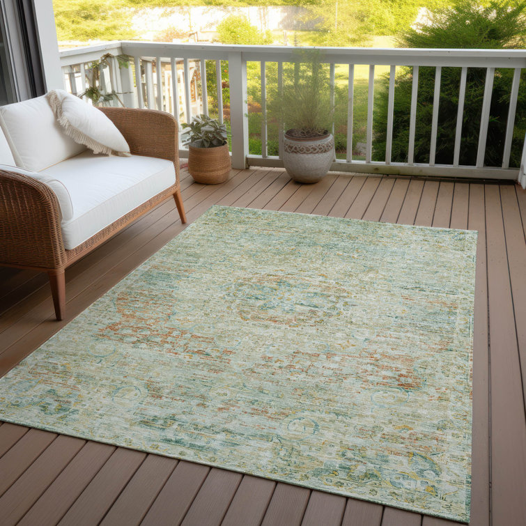 Sage Rectangular Medallion Synthetic Washable Rug 3' x 5'