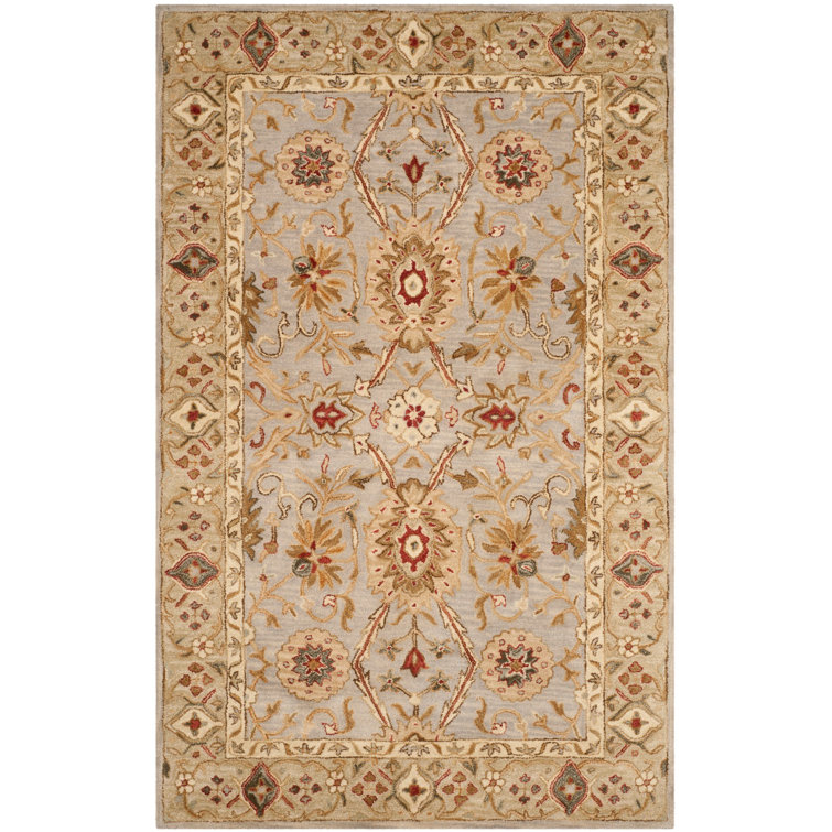 Antiquity 5' x 8' Gray Beige Wool Floral Area Rug