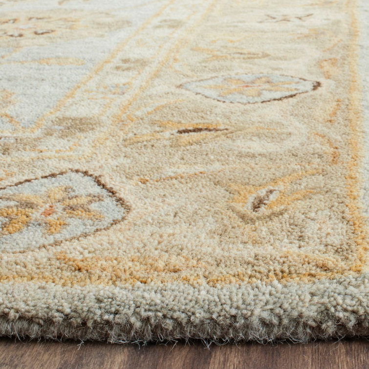 Light Blue and Sage Tufted Wool 4' x 6' Area Rug