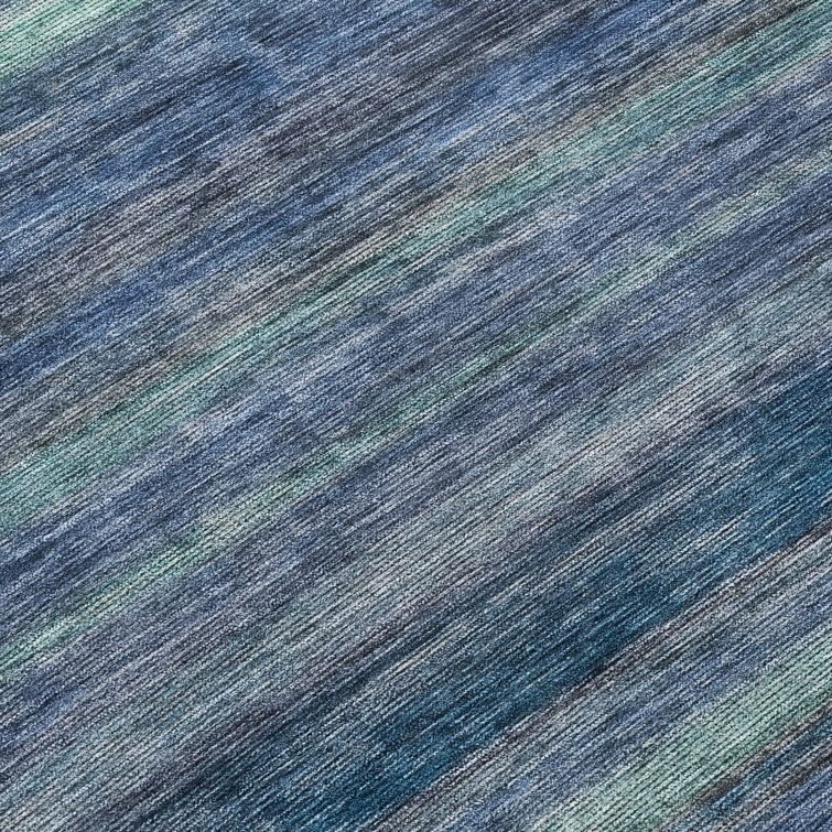 Addison 3' x 5' Blue Synthetic Stripe Washable Rug