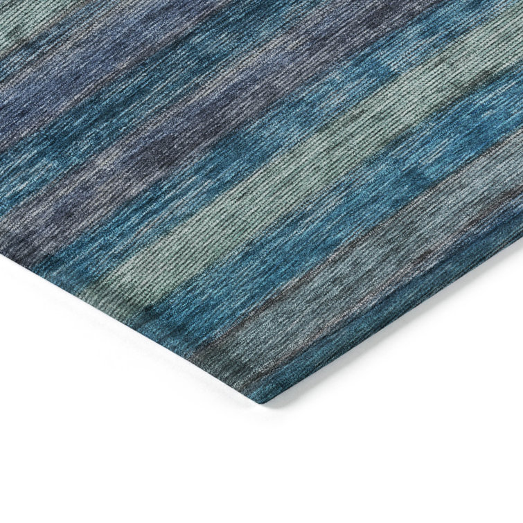 Addison 3' x 5' Blue Synthetic Stripe Washable Rug