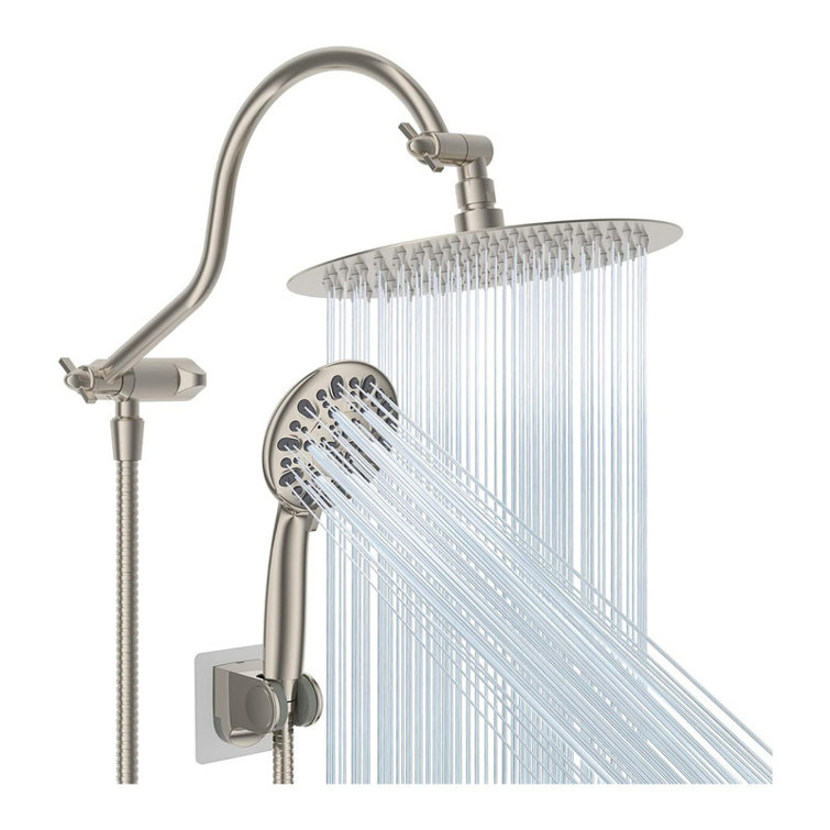 Brushed Nickel Adjustable Height Rainfall Handheld Showerhead Combo