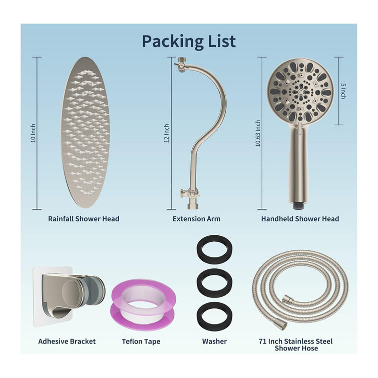 Brushed Nickel Adjustable Height Rainfall Handheld Showerhead Combo