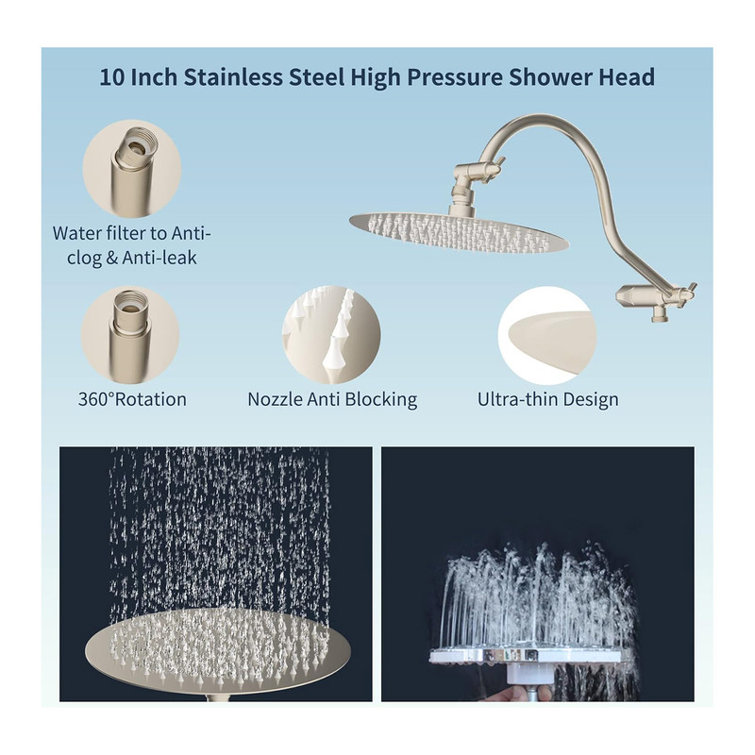 Brushed Nickel Adjustable Height Rainfall Handheld Showerhead Combo