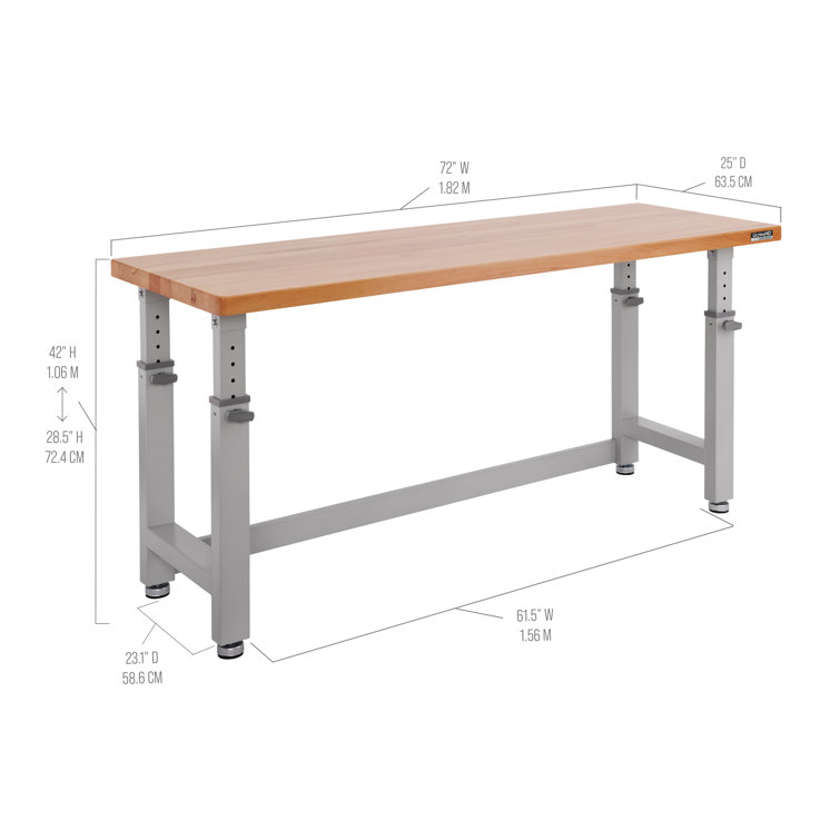 Adjustable Height Heavy-Duty Wood Top Workbench, 72" Graphite