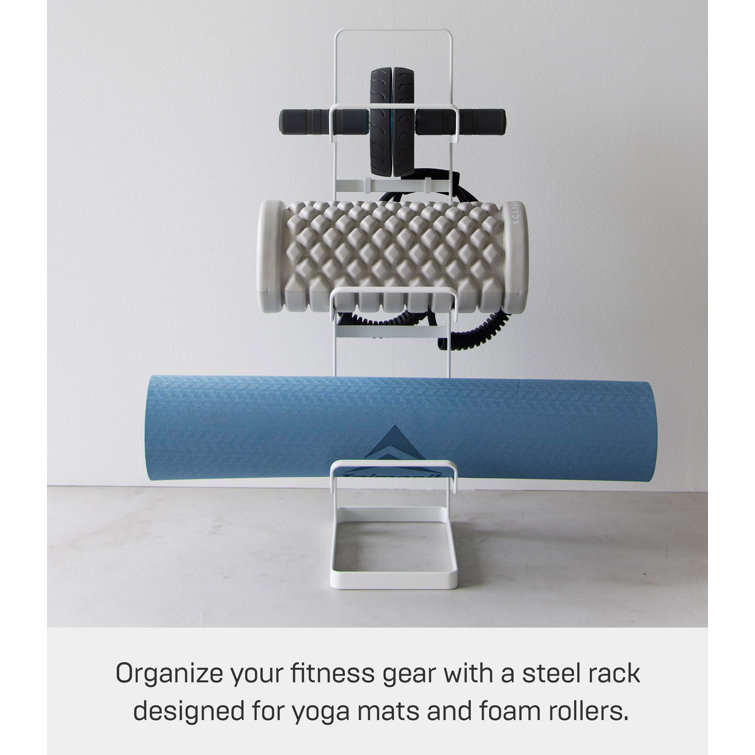 White Steel Home Fitness Equipment Storage Rack with Hooks