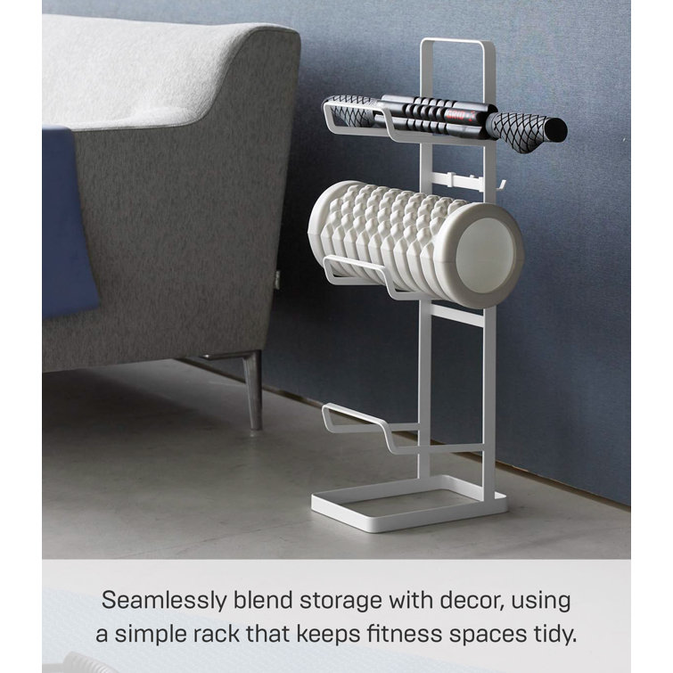 White Steel Home Fitness Equipment Storage Rack with Hooks