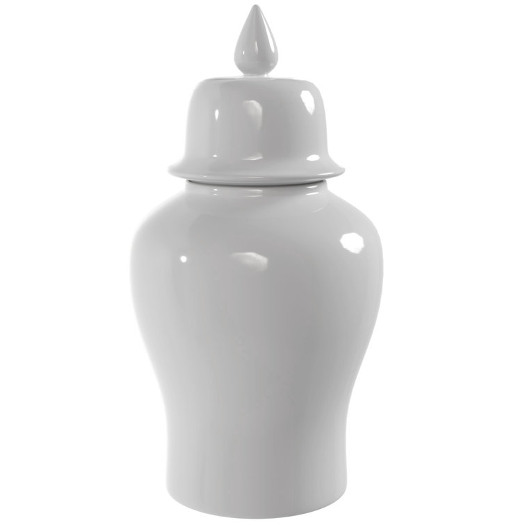 18" Glossy White Porcelain Temple Jar