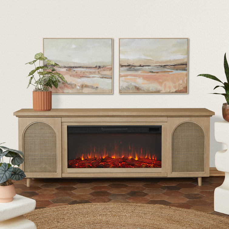 Dahlia 76" White Oak Electric Fireplace TV Stand
