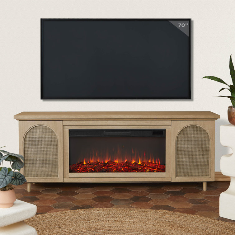 Dahlia 76" White Oak Electric Fireplace TV Stand