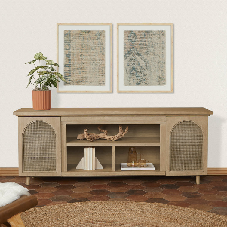 Dahlia 76" White Oak TV Stand with Fireplace and Cabinet