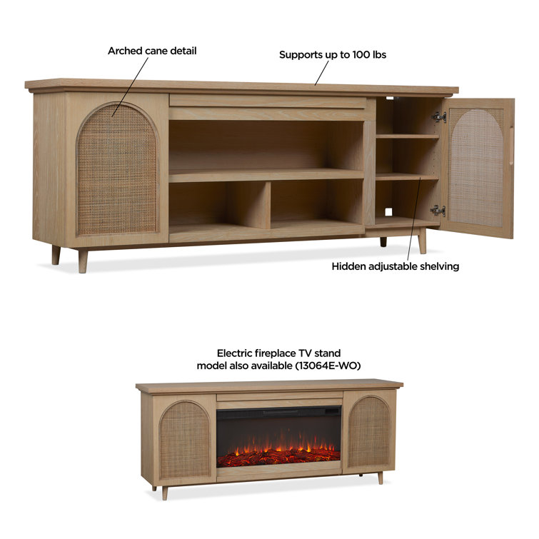 Dahlia 76" White Oak TV Stand with Fireplace and Cabinet