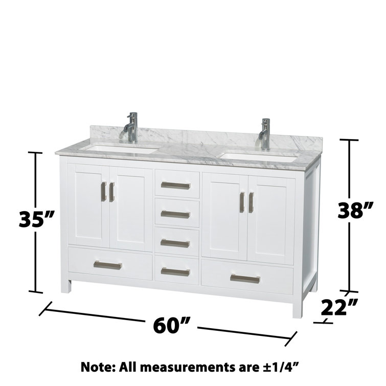 Sheffield 60" White Double Bathroom Vanity with Marble Top