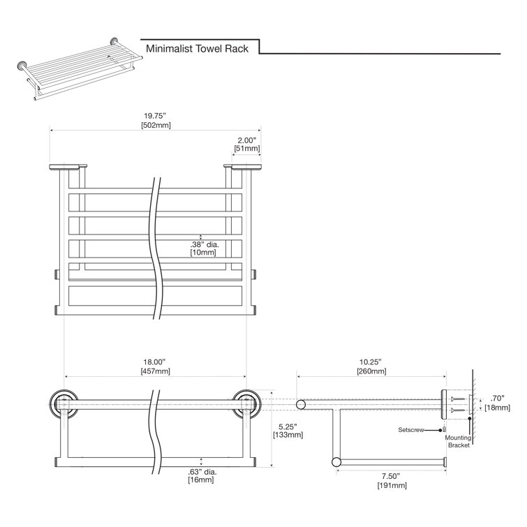 Chrome Wall Mounted Minimalist Towel Rack with Bar