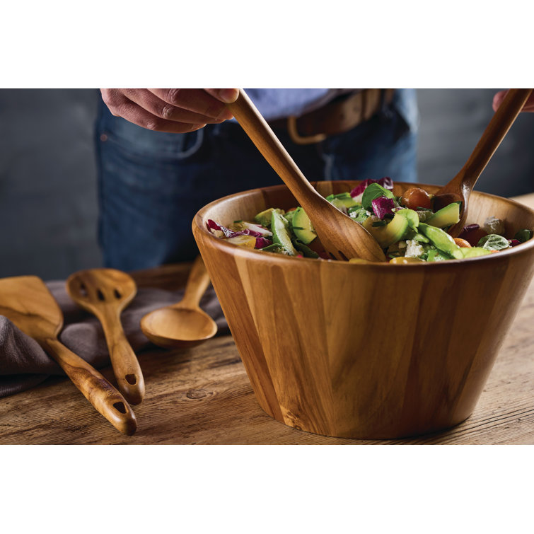 Teak Wood 3-Piece Salad Serving Set with Bowl