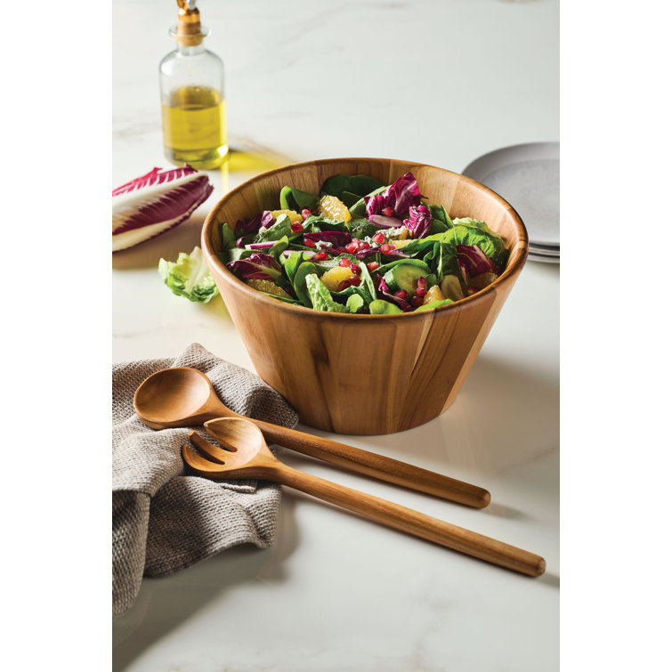 Teak Wood 3-Piece Salad Serving Set with Bowl