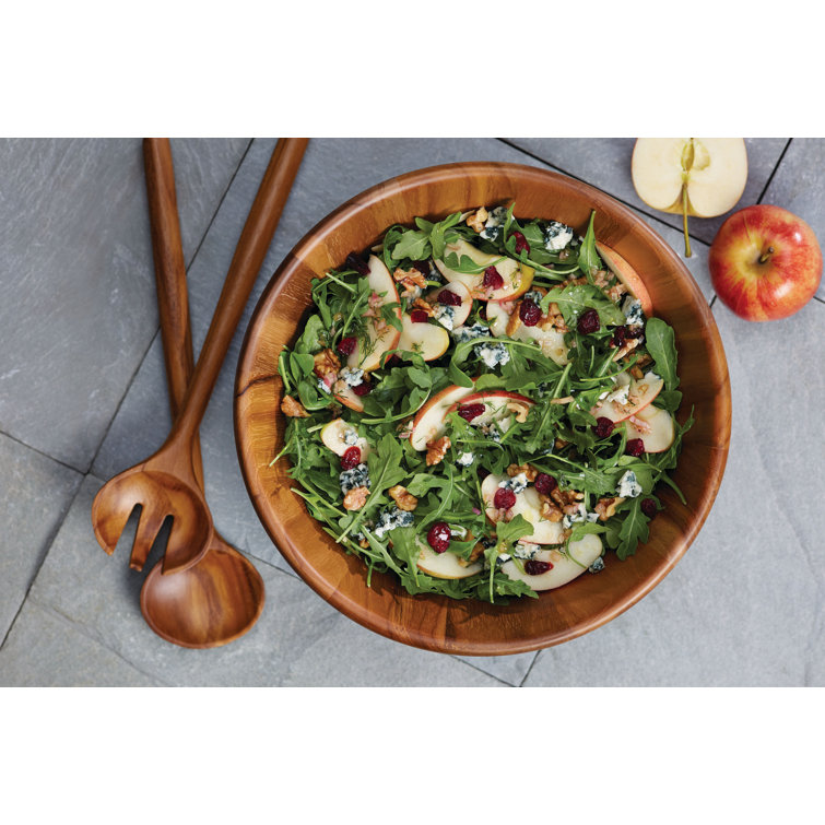 Teak Wood 3-Piece Salad Serving Set with Bowl