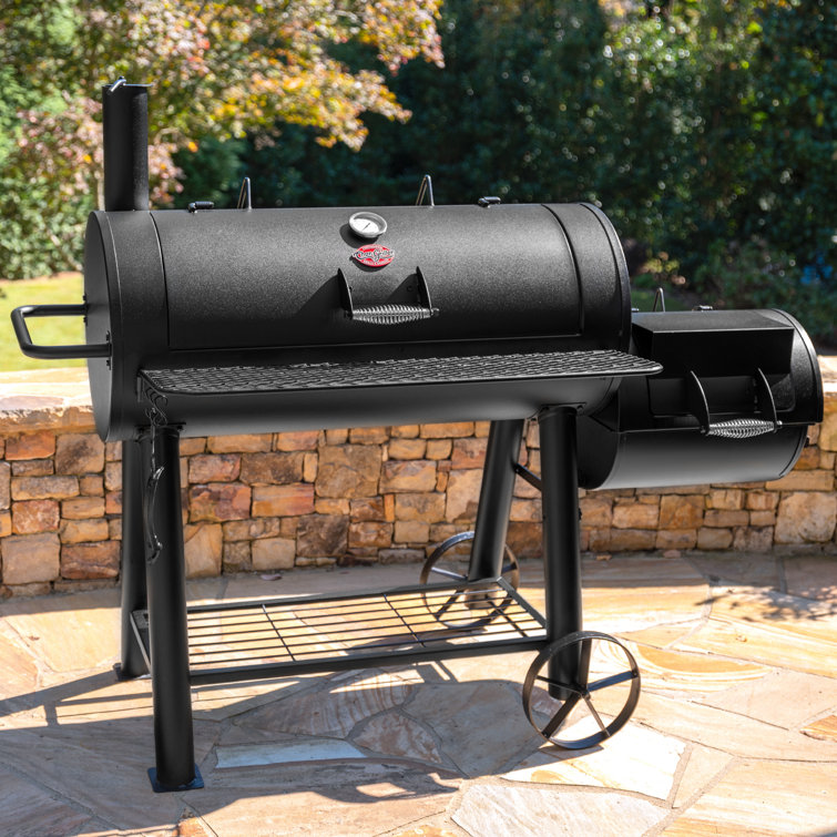 Black Heavy-Duty Steel Barrel Charcoal Grill with Smoker