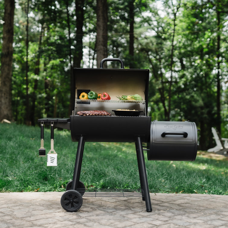 Charcoal Barrel Grill and Offset Smoker with Stainless Steel Interior
