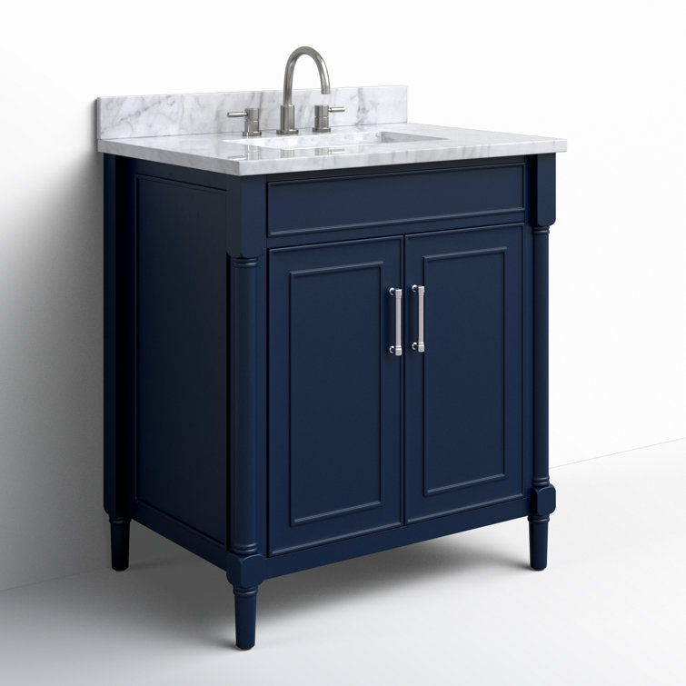 Navy Blue Single Bathroom Vanity with Marble Top