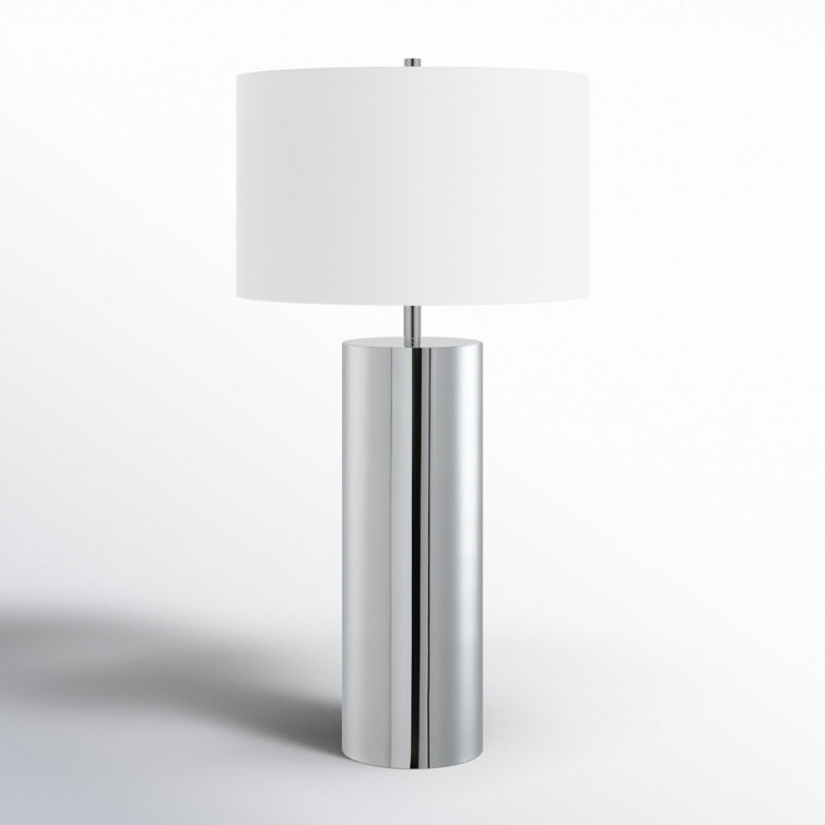 Polished Nickel and White Steel Drum Table Lamp
