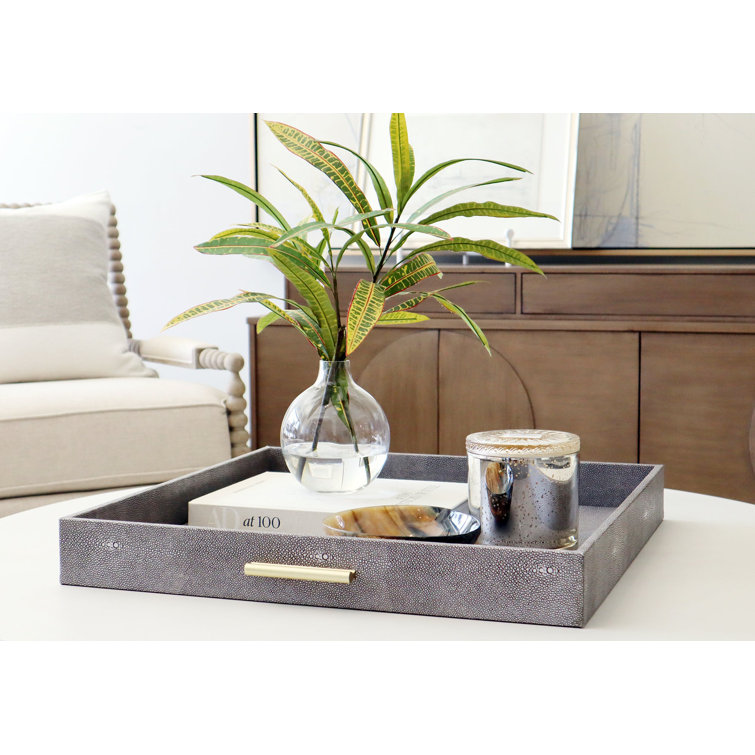 Slate Shagreen Medium Tray with Gold Handles