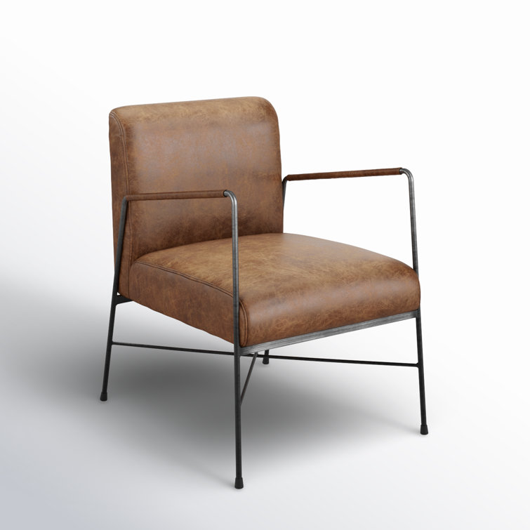 Transitional Dagwood Brown Leather Armchair with Metal Frame