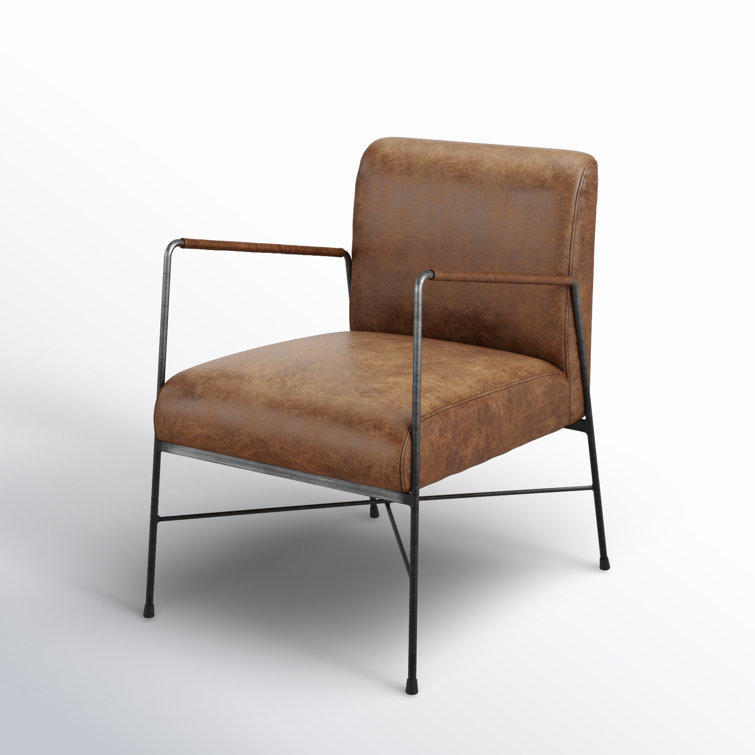 Transitional Dagwood Brown Leather Armchair with Metal Frame