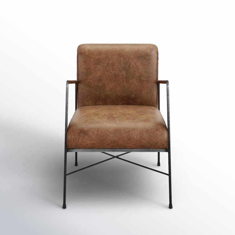 Transitional Dagwood Brown Leather Armchair with Metal Frame