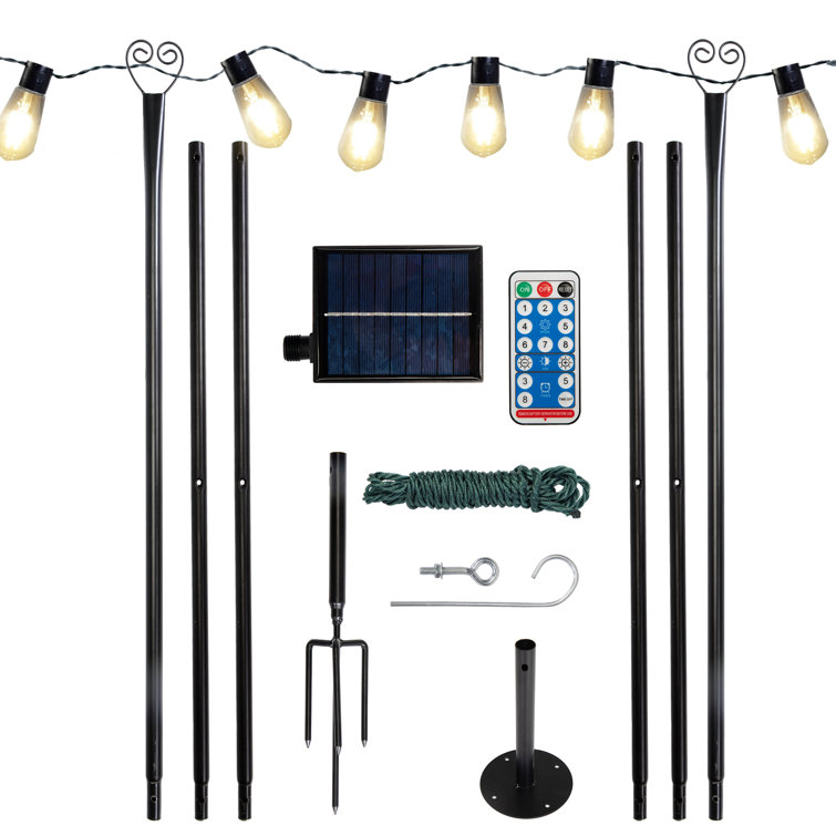 Solar Powered Black Iron LED Outdoor String Lights with Adjustable Poles