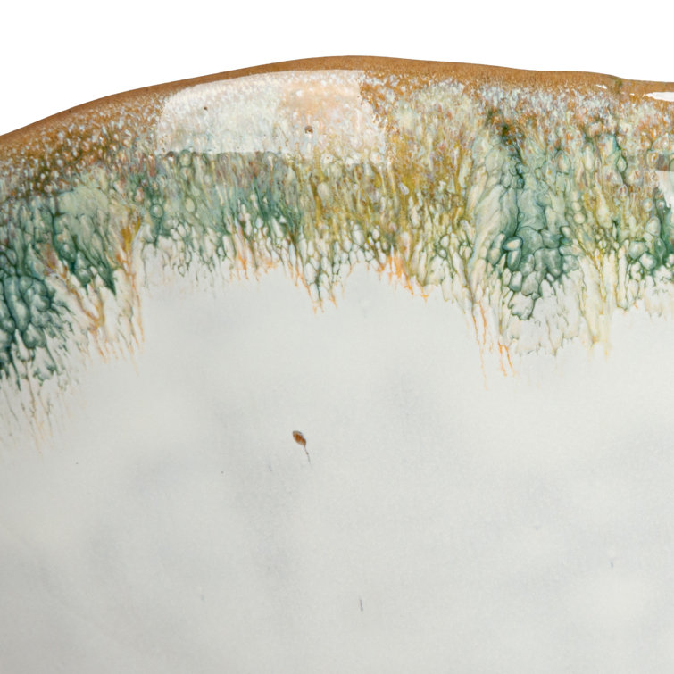 Green and Brown Stoneware Serving Bowl with Stand