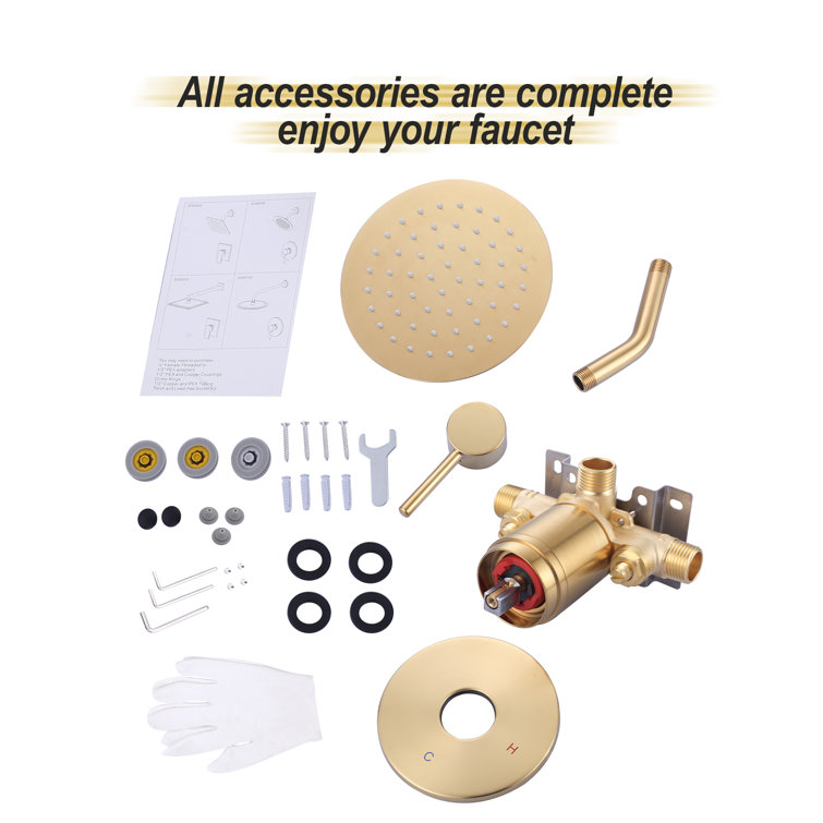 Brushed Gold Wall Mounted Rain Shower Faucet Set