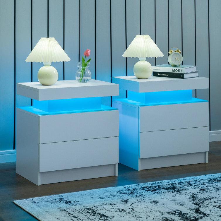 LED Nightstand with Drawers (Set of 2)