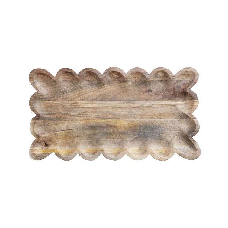 Natural Mango Wood Scalloped Edge Serving Tray