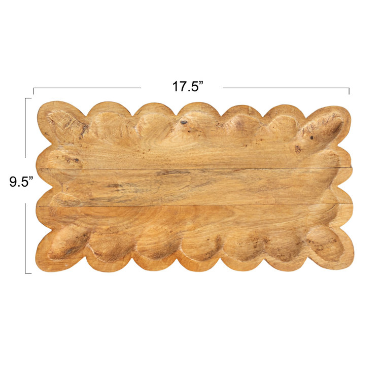 Natural Mango Wood Scalloped Edge Serving Tray